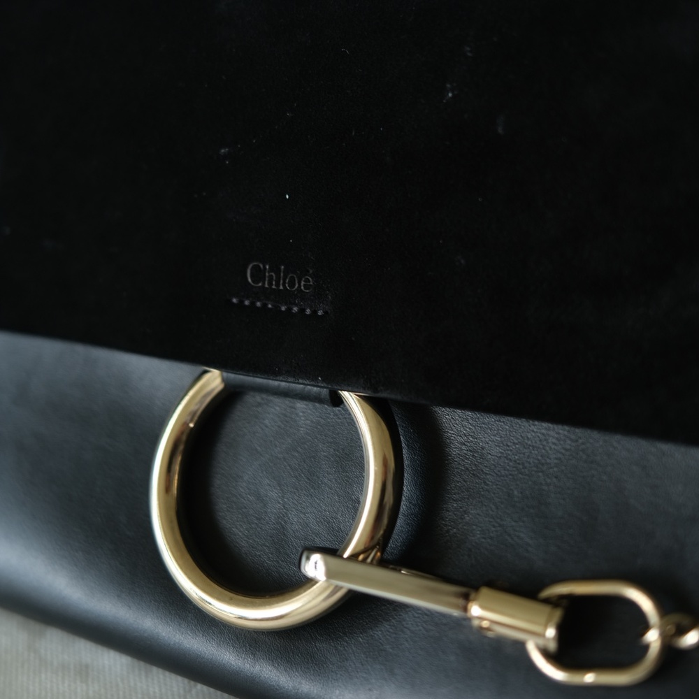 Chloe Faye Leather Clutch / Black Leather + Black Suede + Silver Hardware